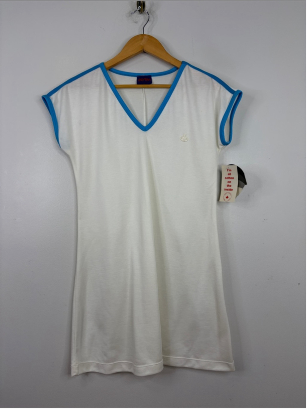 Vintage Mini Dress Womens Medium Large White Cotton Jersey Cap Sleeve Tennis 80s